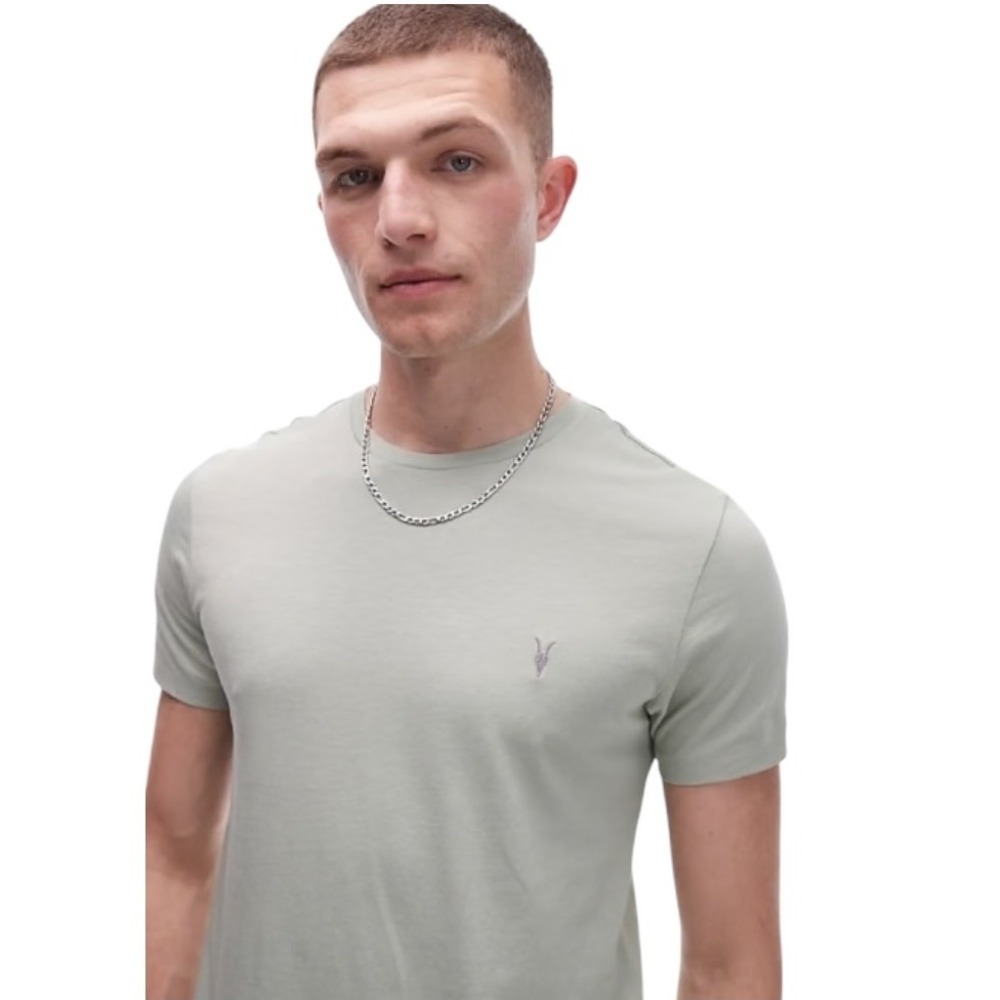 Allsaints Shirt Men Medium Gray Cotton Tonic Crew Neck Tee Streetwear Logo